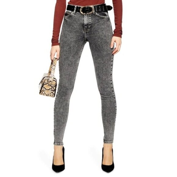2/$30 Topshop Jamie Jeans High Rise Slim Skinny Acid Black W26 #9335 - Picture 1 of 8
